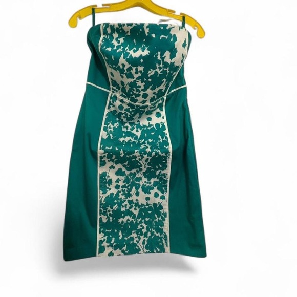 New York & Company Green White Floral Strapless Short Dress Size 6 - Picture 1 of 4